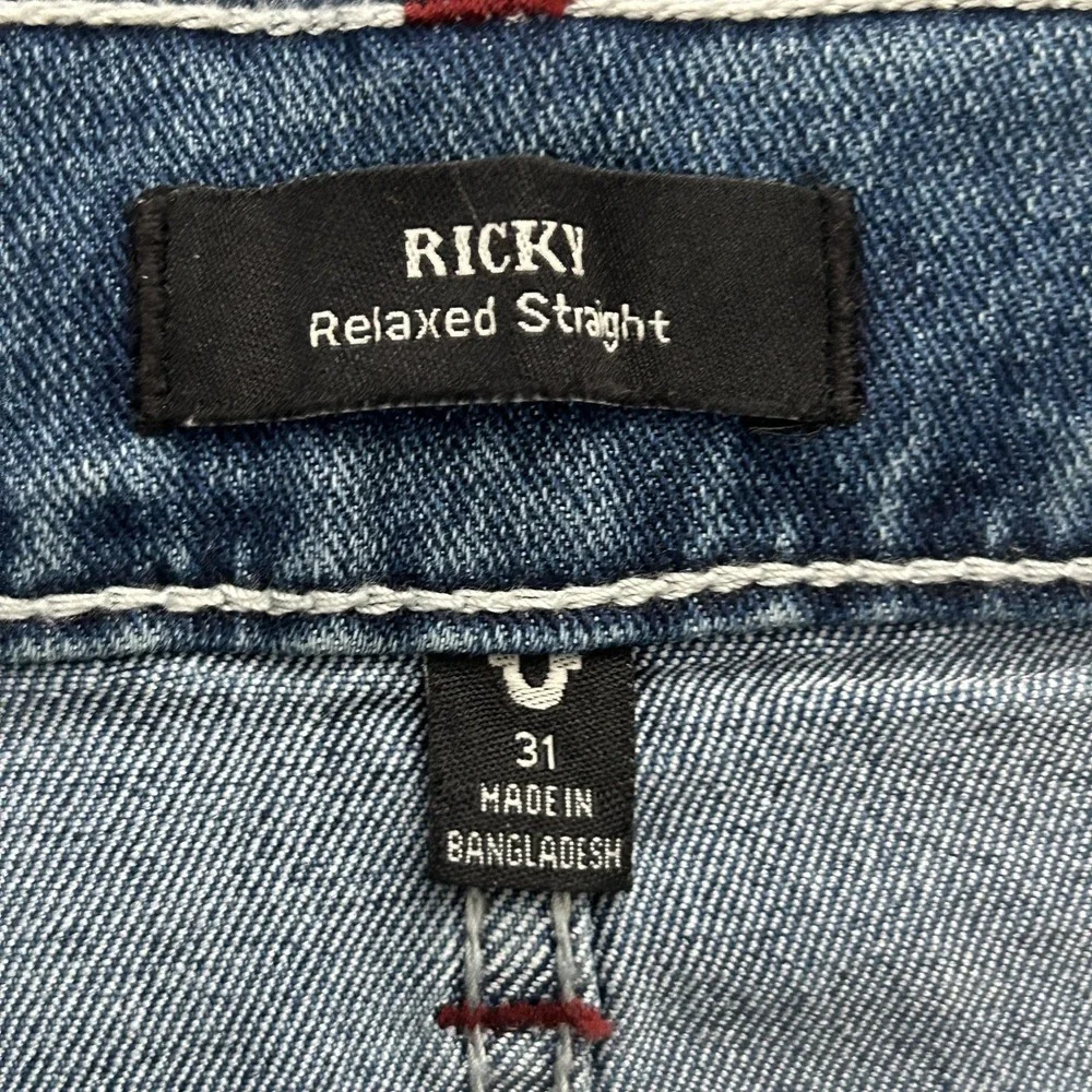 True Religion Ricky Relaxed Straight Jeans Mens 32x34 Blue Medium‎ Denim Wash